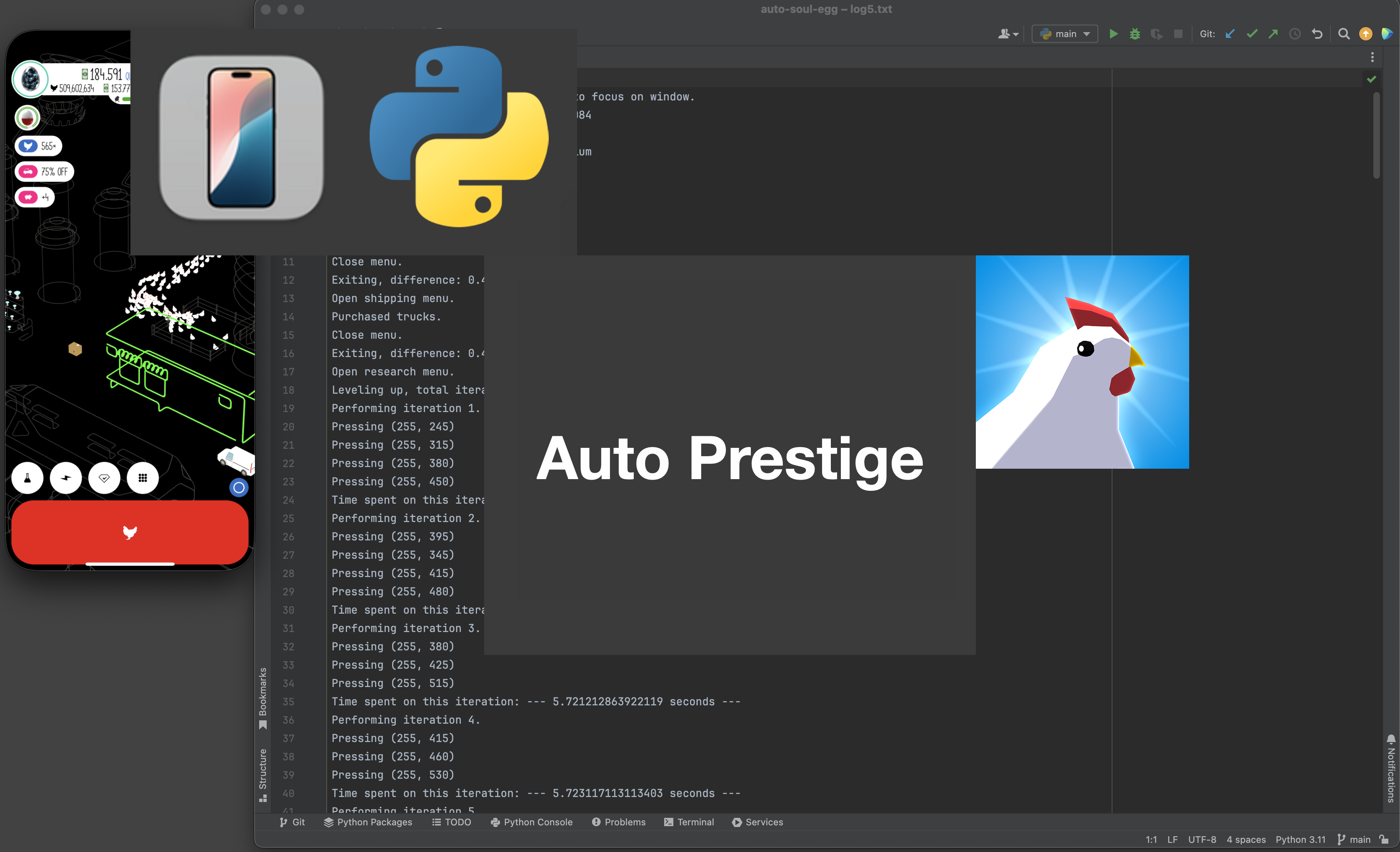 Auto Prestige in Egg Inc. with iPhone Mirroring and Python.